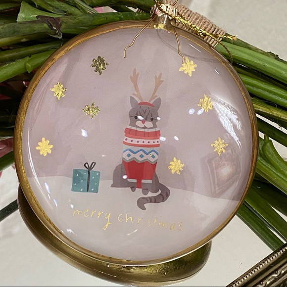 Merry Christmas Handblown Cat Holiday Ornament - Picture 2 of 13